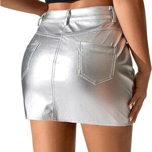 SweatyRocks Women's PU Leather High Waisted Button Skirt